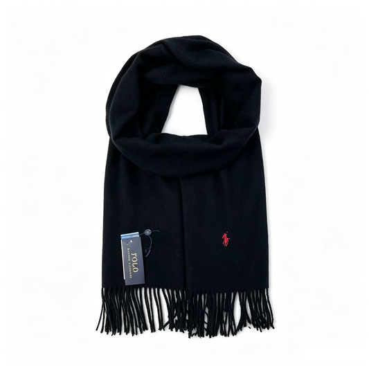 Polo Ralph Lauren Pony Embroidered Tassel Scarf Black