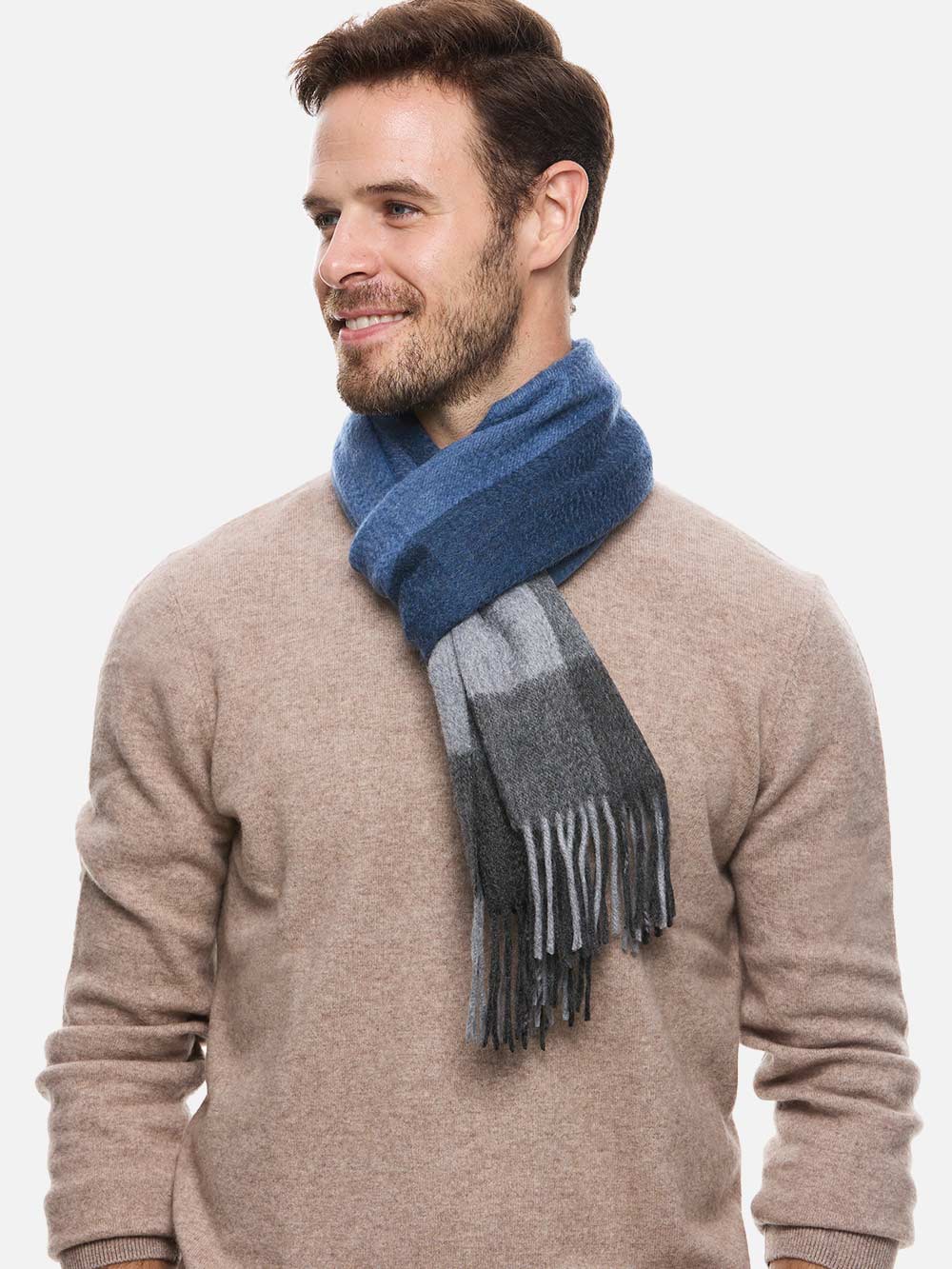 Blue Gray Basic Mens Cashmere Scarf