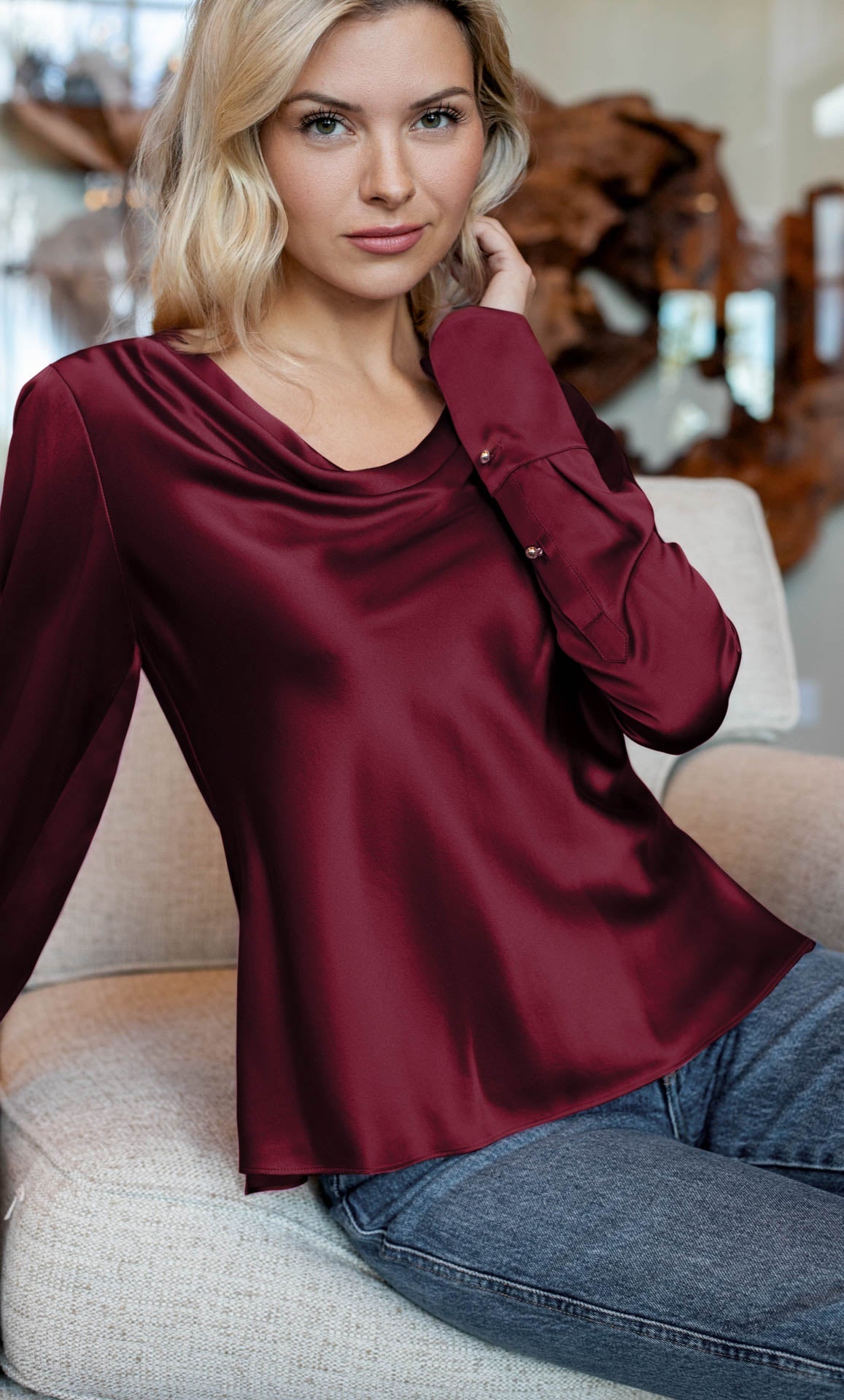 Claudia Silk Cowl Neck Blouse